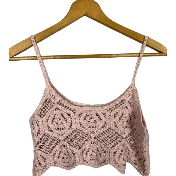 Timing Los Angeles Pink Crochet Cropped Midriff Tank Shirt Top NWT New Small - Picture 1 of 6